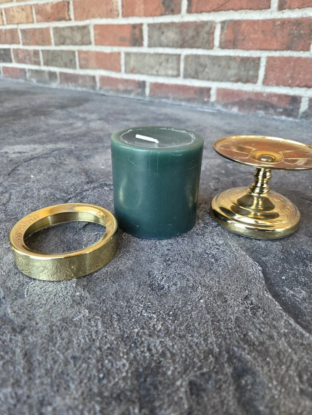 Vintage Copper Craft U.S.A. Polished Brass Pillar Candle Holder Collar BBW